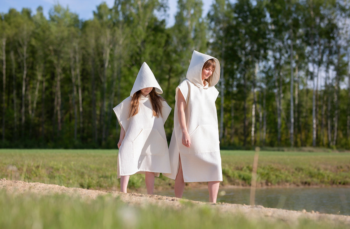 pončas - rankšluostis su gobtuvu iš vaflinio audinio vaikams ir suaugusiems