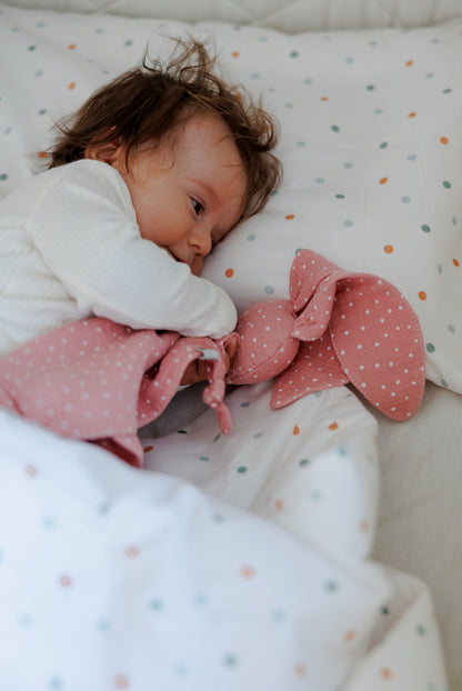 Muslin bunny lovey "Pink with white dots"