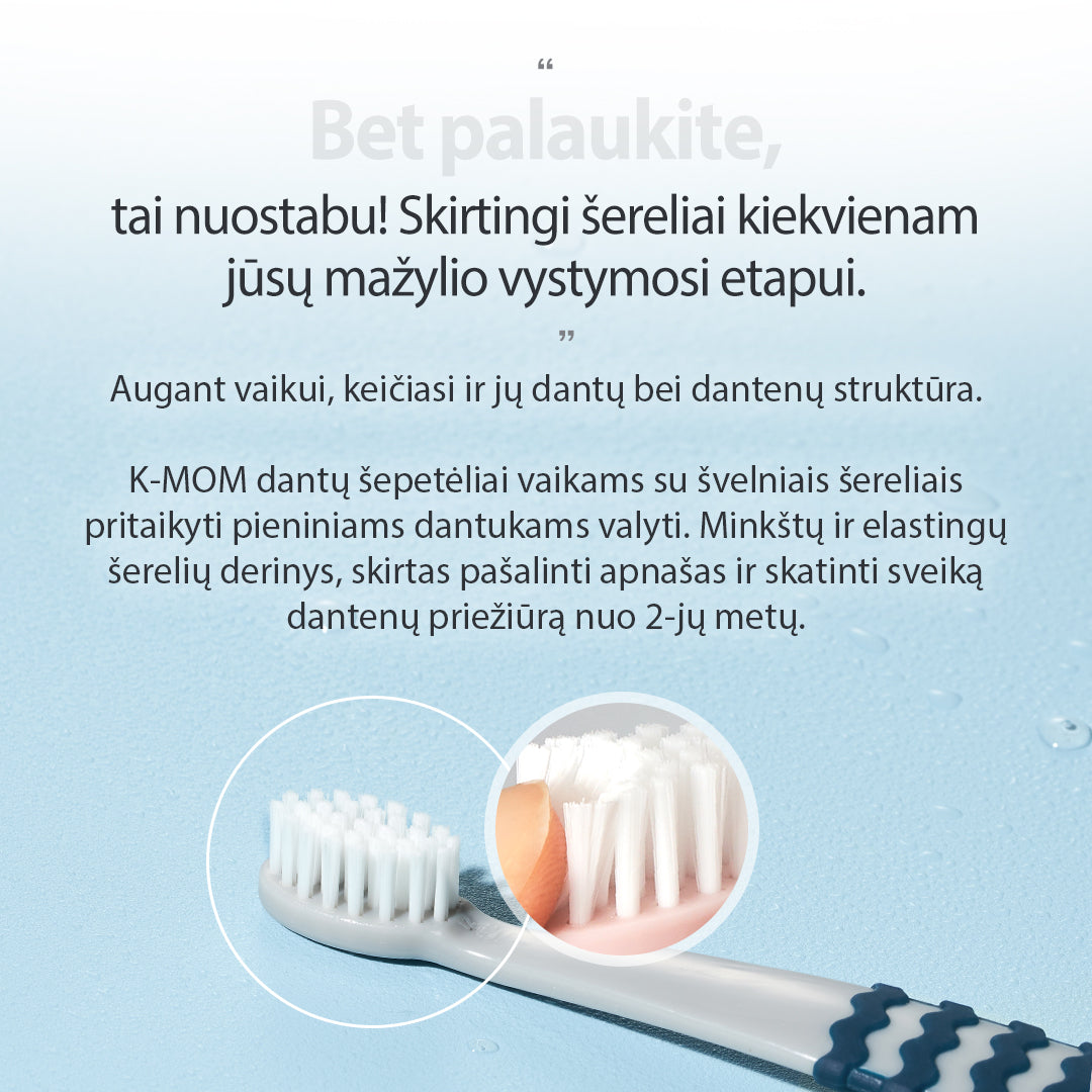K-MOM Vaikiški dantų šepetėliai II etapo (nuo 5 iki 8 metų)