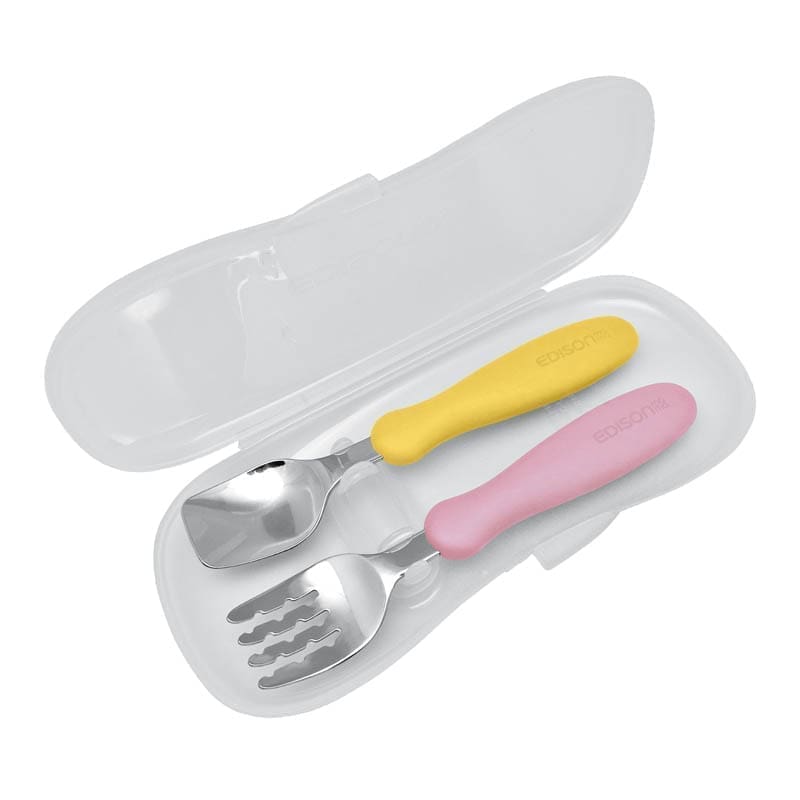 EDISONmama Stalo įrankiai, nuo 18 mėn. su dėklu MANGO/PEACH