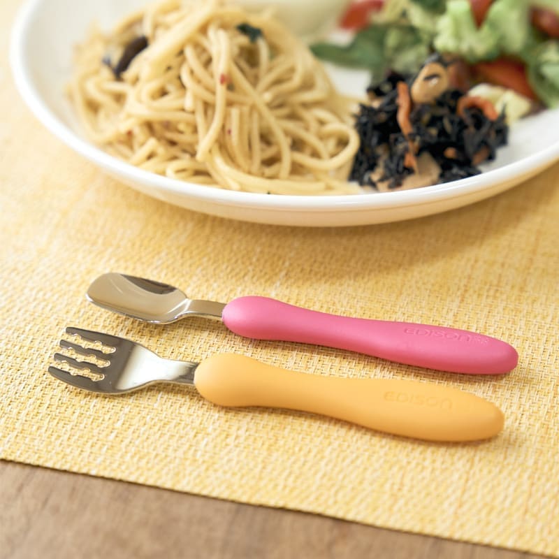 EDISONmama Stalo įrankiai, nuo 18 mėn. su dėklu MANGO/PEACH